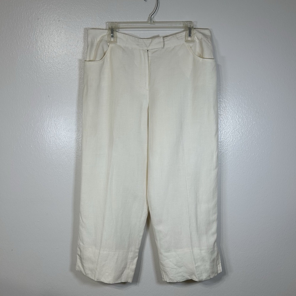 Harve Benard Women's Cream Linen Blend Capris Beachy Coastal Summer Casual 14
